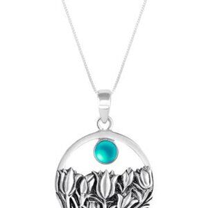 Tulip Pendant Sterling Silver Crystal Jewelry Necklace